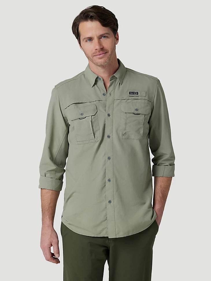 ATG by Wrangler Men's Angler Long Sleeve Shirt in Dried Sage Medium