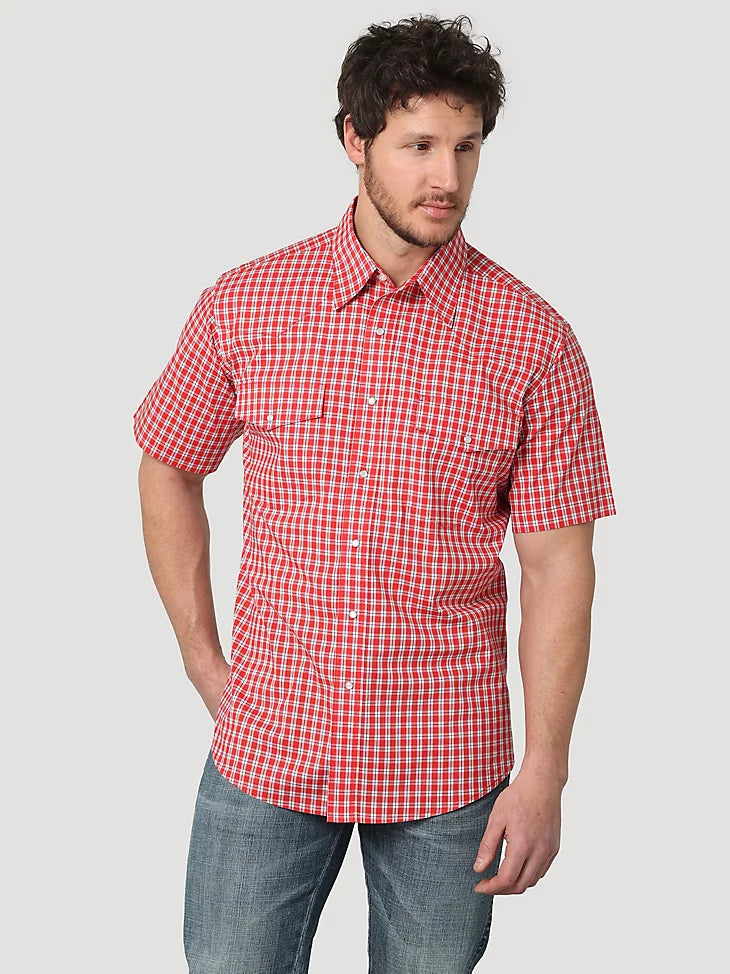 Men's Wrinkle Resist Short Sleeve Western Snap Plaid Shirt