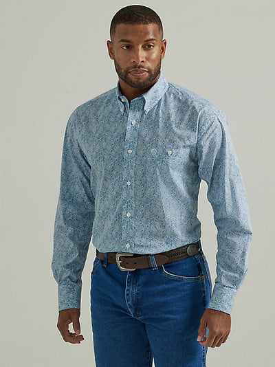 Wrangler George Straight Long Sleeve Button Down One Pocket Shirt in Icy Paisley