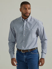 Men's Wrangler Long Sleeve Shirt in Steel Blue Stripe