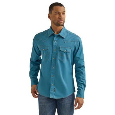 Wrangler Retro Premium Long Sleeve Shirt in Turquoise