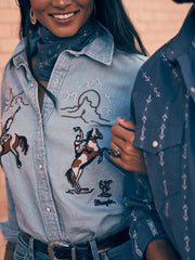 Wrangler Embroidered Western Denim Snap Shirt