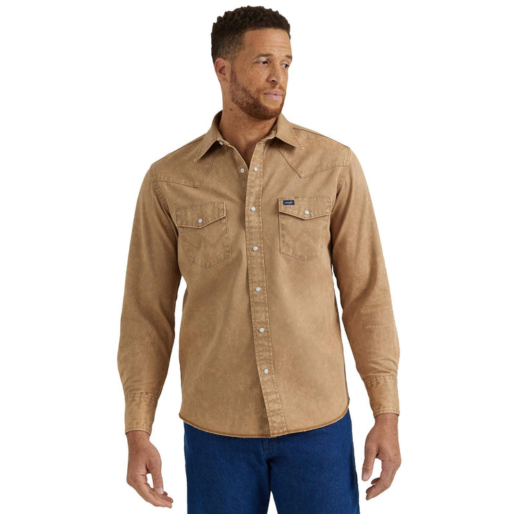 Wrangler Vintage Inspired Twill Work Shirt in Tan