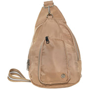 Tan Solid Sling Bag with Striped Strap