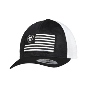 Ariat Men’s Cap Flex Fit Shield Flag Black White