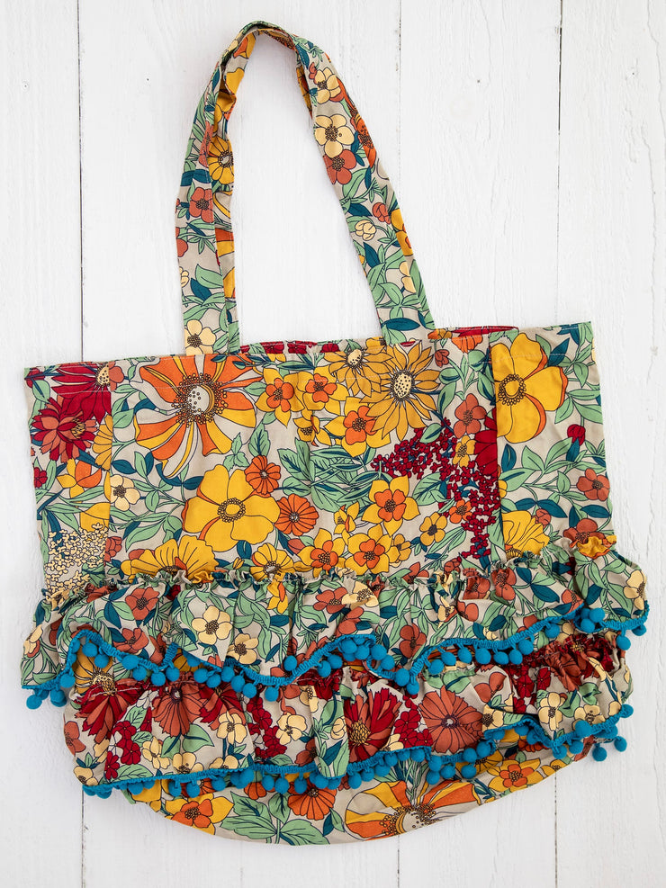 Ruffle Tote Bag Gold Floral