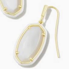 Dani Gold Enamel Framed Drop Earrings in White Mother-of-Pearl