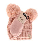 Baby Solid Knit Double Pom C.C Beanie with Mittens