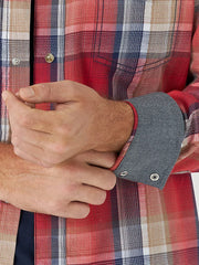 Men's Wrangler Retro Premium Contrast Trim Western Snap Flap Pocket Plaid Shirt in Red Pepper