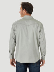 Men's Retro Wrangler Premium Contrast Trim Western Snap Flap Pocket Solid Shirt In Grey