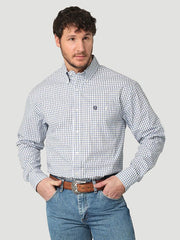 Men's George Strait Long Sleeve Button Down One Pocket Plaid Shirt in Blue Mini