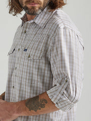 Men's Wrangler Performance Snap Long Sleeve Plaid Shirt in Tan