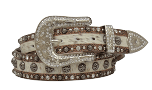 Leather Hair Belt in Tan/White