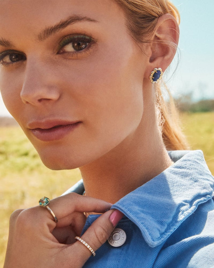 Piper Gold Stud Earrings in Blue Lapis