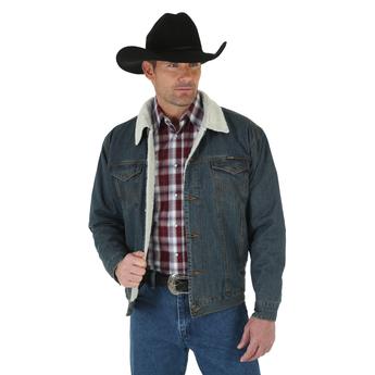 Wrangler® Western Styled Sherpa Lined Denim Jacket in Rustic