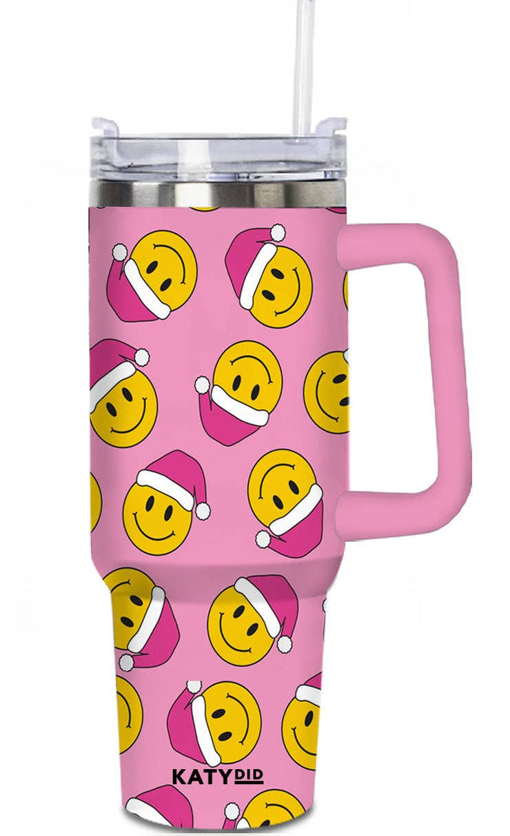 Cup With Handle Happy Face Santa Hats Tumbler