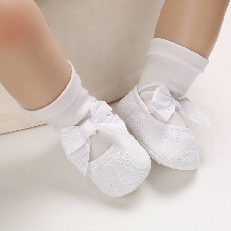 Youth Bow Cloth Baptism Dress Shoes