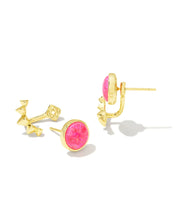 Sienna Gold Ear Jacket Earrings in Bright Pink Kyocera Opal