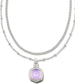 Davie Intaglio Silver Multi Strand Necklace in Lavender Opalite Glass Butterfly