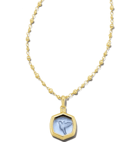 Davie Intaglio Convertible Gold Pendant Necklace in Light Sky Hummingbird
