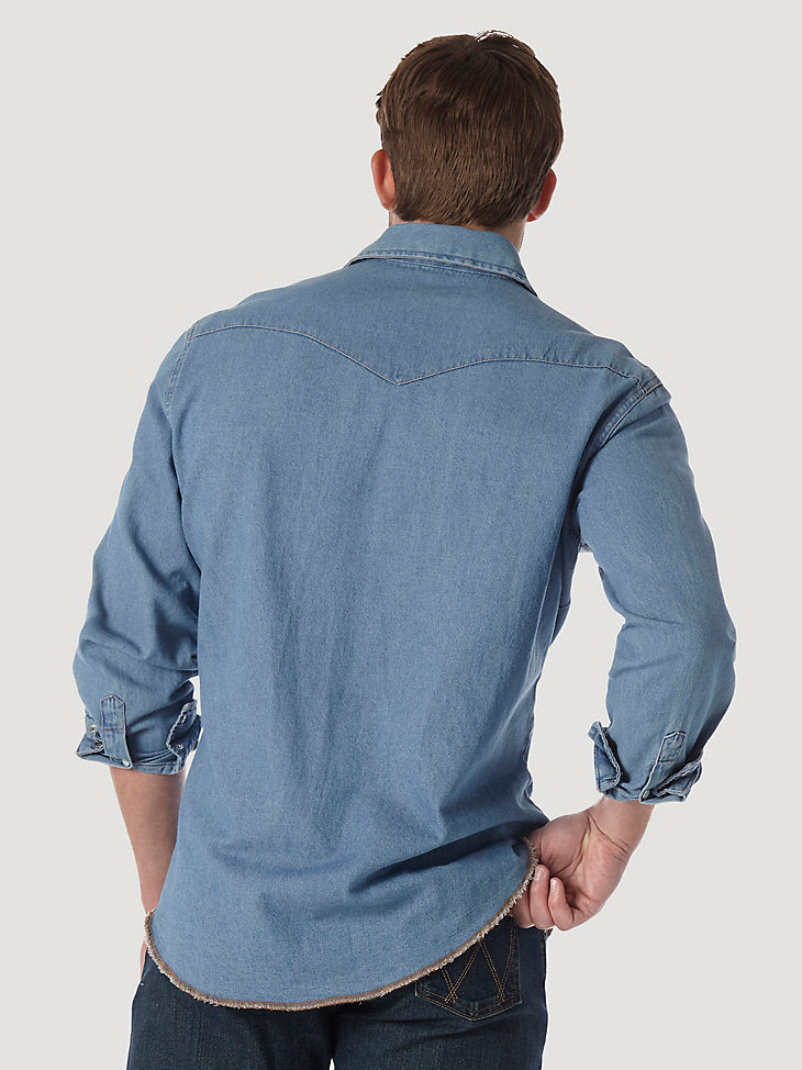 Men's Wrangler Cowboy Cut® Long Sleeve Western Denim Snap Work Shirt in Stonewash